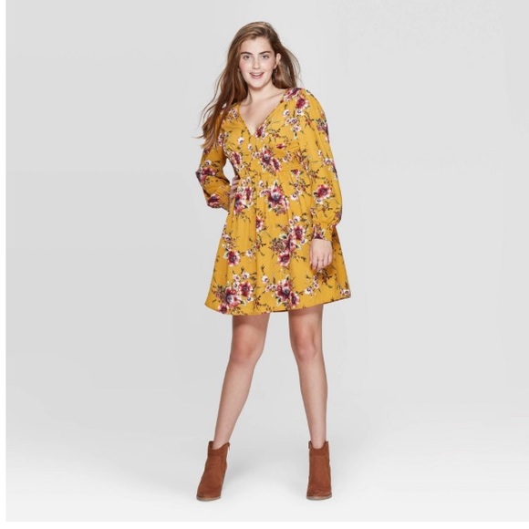 Floral Print V-Neck Smocked Waist Dress Medium - Picture 1 of 12